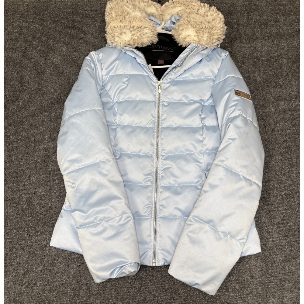 Obermeyer Bombshell Jacket Womens 6 Light Blue Faux Fur Hood Puffer Ski Coat